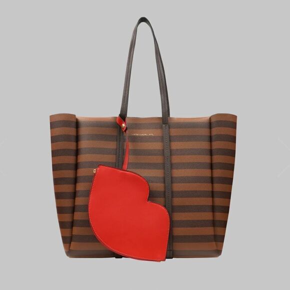 Expressions NYC Brown Vegan Leather Tote with Lip Pouch NWOT - Picture 1 of 10